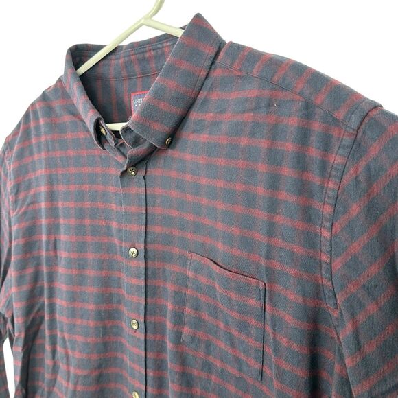 UNTUCKit Rully Flannel Shirt Plaid Long Sleeve 41274 Mens Size 2XL Dark Red Navy - Picture 2 of 7